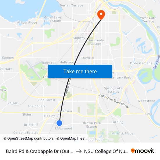 Baird Rd & Crabapple Dr (Outbound) to NSU College Of Nursing map