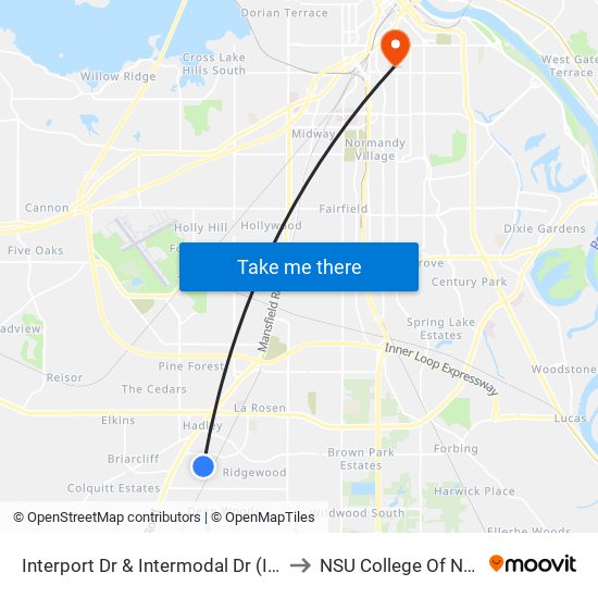 Interport Dr & Intermodal Dr (Inbound) to NSU College Of Nursing map