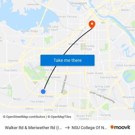 Walker Rd & Meriwether Rd (Inbound) to NSU College Of Nursing map