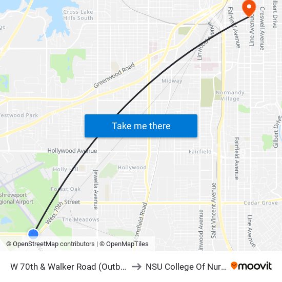 W 70th & Walker Road (Outbound) to NSU College Of Nursing map