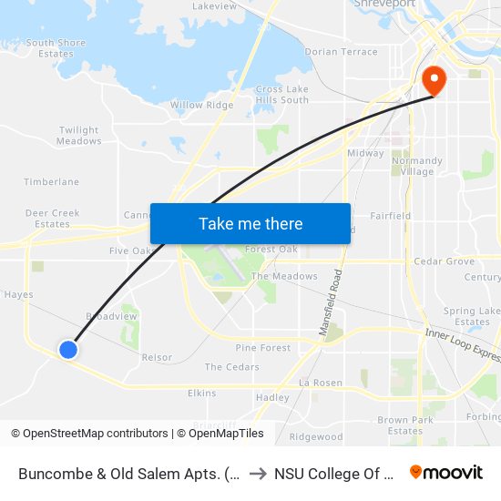 Buncombe & Old Salem Apts. (Outbound) to NSU College Of Nursing map