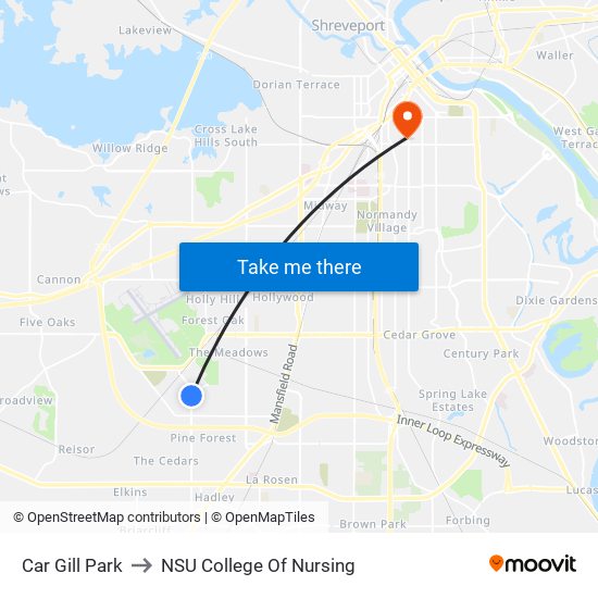 Car Gill Park to NSU College Of Nursing map