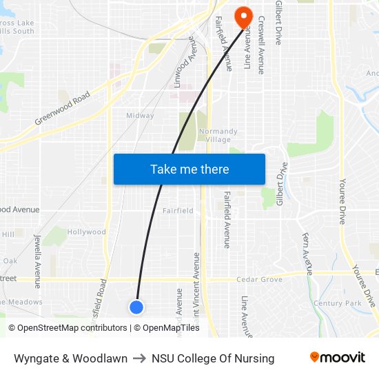 Wyngate & Woodlawn to NSU College Of Nursing map