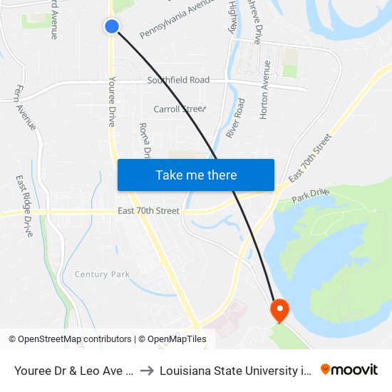 Youree Dr  & Leo Ave (Inbound) to Louisiana State University in Shreveport map