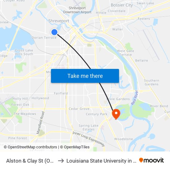 Alston & Clay St (Outbound) to Louisiana State University in Shreveport map