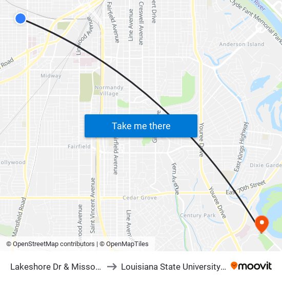 Lakeshore Dr & Missouri (Inbound) to Louisiana State University in Shreveport map