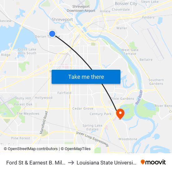 Ford St & Earnest B. Miller (Outbound) to Louisiana State University in Shreveport map