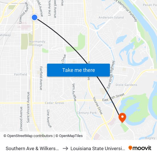 Southern Ave & Wilkerson St  (Inbound) to Louisiana State University in Shreveport map