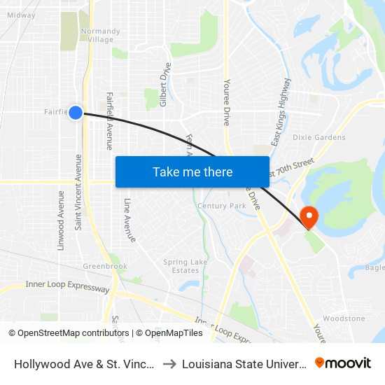 Hollywood Ave & St. Vincent Ave (Outbound) to Louisiana State University in Shreveport map