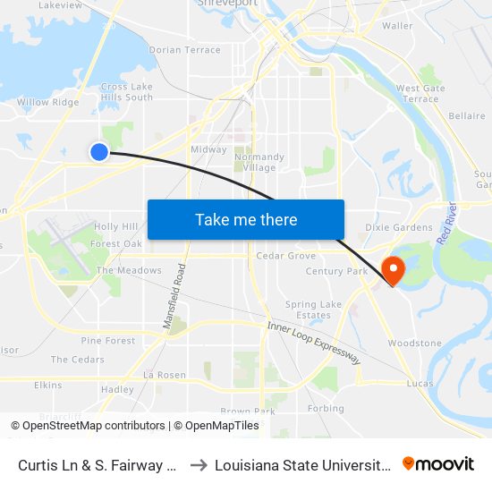 Curtis Ln & S. Fairway Dr (Outbound) to Louisiana State University in Shreveport map