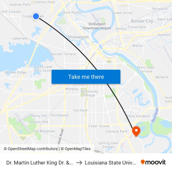 Dr. Martin Luther King Dr & Legardy St (Outbound) to Louisiana State University in Shreveport map