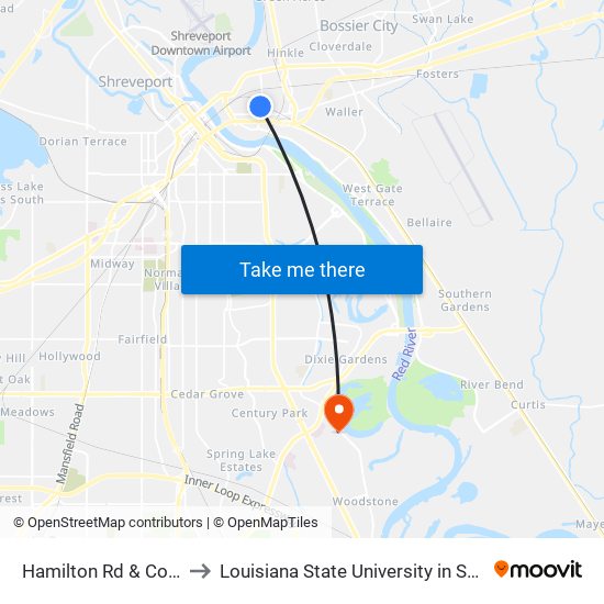 Hamilton Rd & Coleman to Louisiana State University in Shreveport map