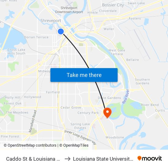 Caddo St & Louisiana Ave (Inbound) to Louisiana State University in Shreveport map