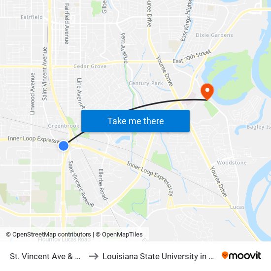 St. Vincent Ave & Mt. Zion to Louisiana State University in Shreveport map