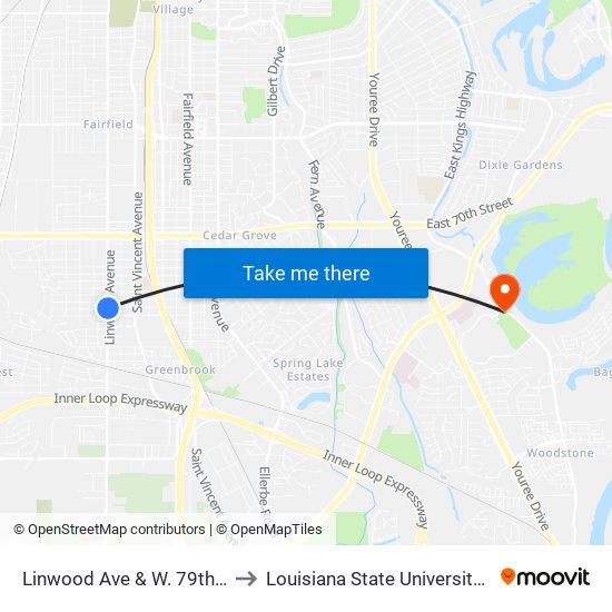 Linwood Ave & W. 79th St (Inbound) to Louisiana State University in Shreveport map