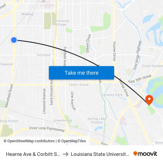 Hearne Ave & Corbitt St (Outbound) to Louisiana State University in Shreveport map