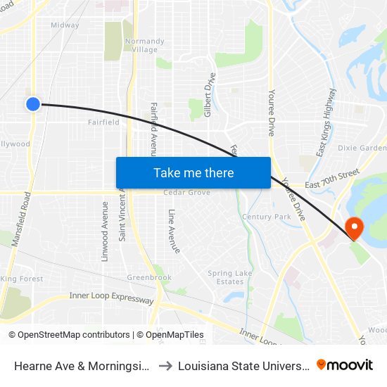 Hearne Ave & Morningside Dr (Outbound) to Louisiana State University in Shreveport map