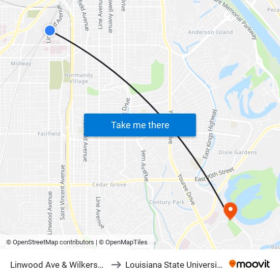 Linwood Ave & Wilkerson St (Inbound) to Louisiana State University in Shreveport map
