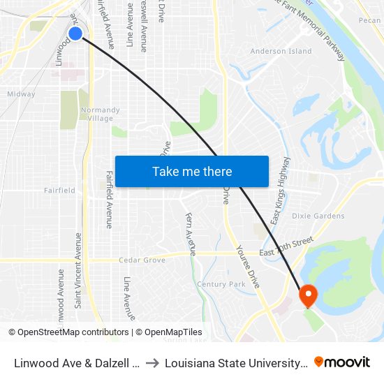 Linwood Ave & Dalzell St (Inbound) to Louisiana State University in Shreveport map