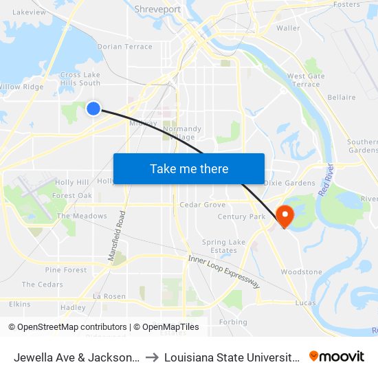 Jewella Ave & Jackson St (Inbound) to Louisiana State University in Shreveport map