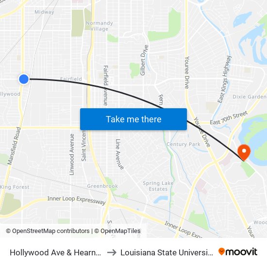 Hollywood Ave & Hearne Ave (Inbound) to Louisiana State University in Shreveport map