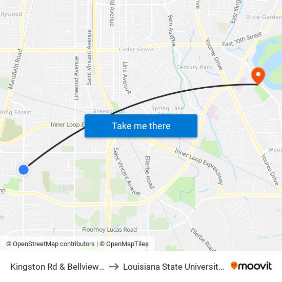 Kingston Rd & Bellview Dr (Inbound) to Louisiana State University in Shreveport map