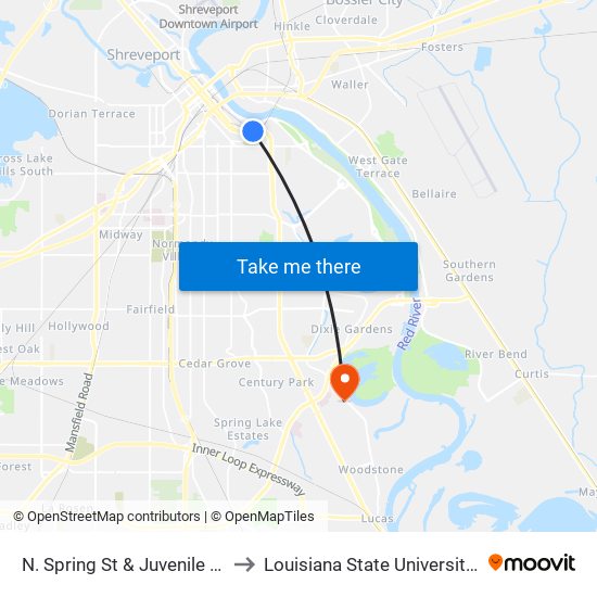 N. Spring St & Juvenile Ct (Outbound) to Louisiana State University in Shreveport map