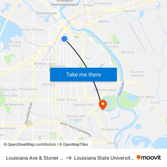 Louisiana Ave & Stoner Ave (Inbound) to Louisiana State University in Shreveport map
