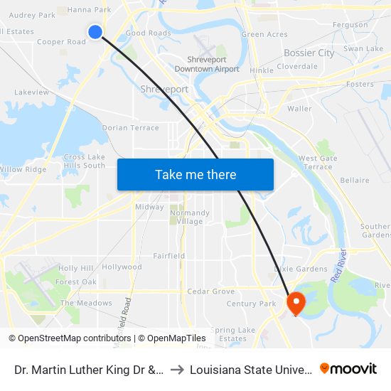 Dr. Martin Luther King Dr & Montana (Outbound) to Louisiana State University in Shreveport map