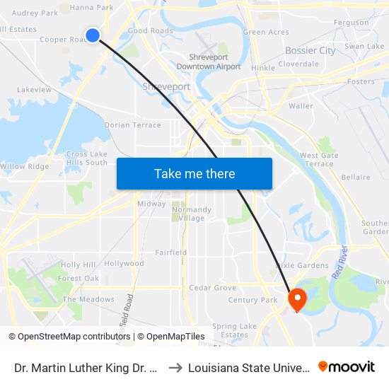 Dr. Martin Luther King Dr. & Willis St (Outbound) to Louisiana State University in Shreveport map