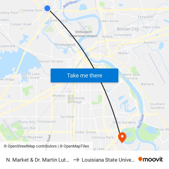 N. Market & Dr. Martin Luther King Dr. (Inbound) to Louisiana State University in Shreveport map