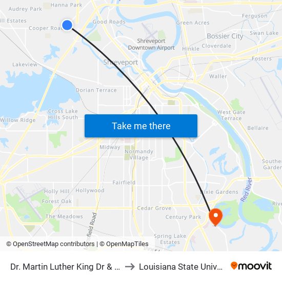 Dr. Martin Luther King Dr & Ice Cream St (Inbound) to Louisiana State University in Shreveport map