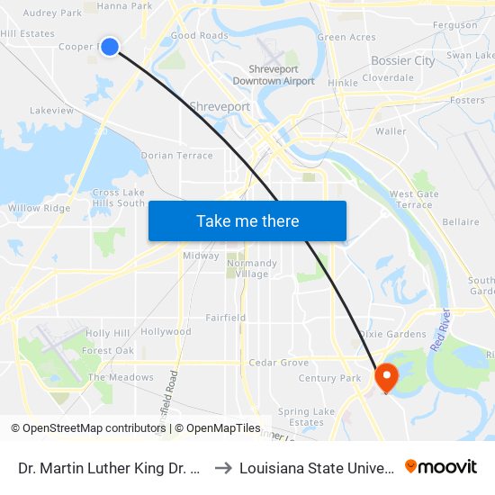 Dr. Martin Luther King Dr & Joe Louis (Inbound) to Louisiana State University in Shreveport map