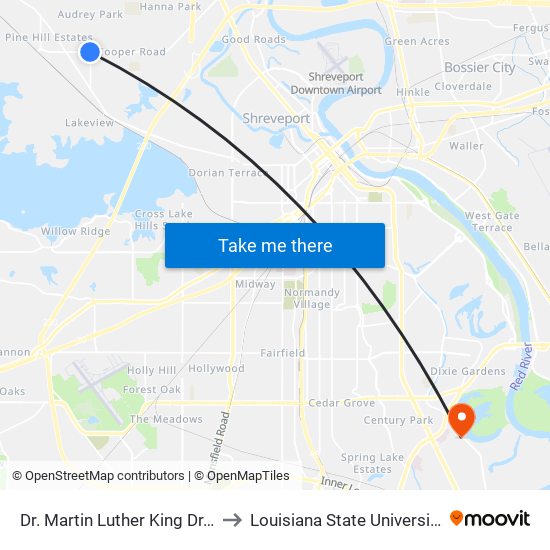 Dr. Martin Luther King Dr. & David Raines to Louisiana State University in Shreveport map