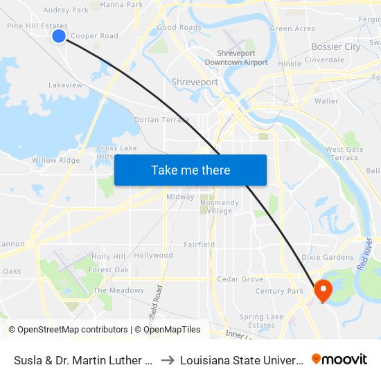Susla & Dr. Martin Luther King Dr (Outbound) to Louisiana State University in Shreveport map