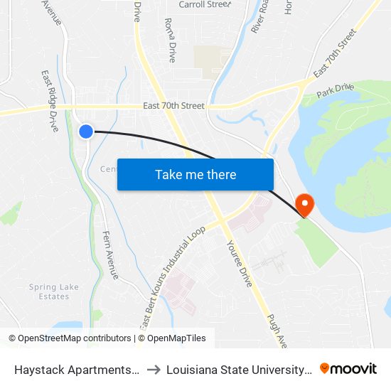 Haystack Apartments (Outbound) to Louisiana State University in Shreveport map