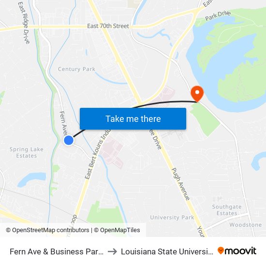 Fern Ave & Business Park Dr (Outbound) to Louisiana State University in Shreveport map