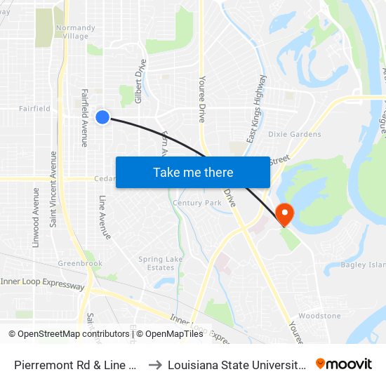 Pierremont Rd & Line Ave (Inbound) to Louisiana State University in Shreveport map