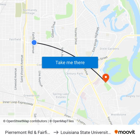 Pierremont Rd & Fairfield (Inbound) to Louisiana State University in Shreveport map