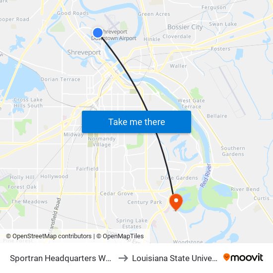 Sportran Headquarters Westbound (Outbound) to Louisiana State University in Shreveport map