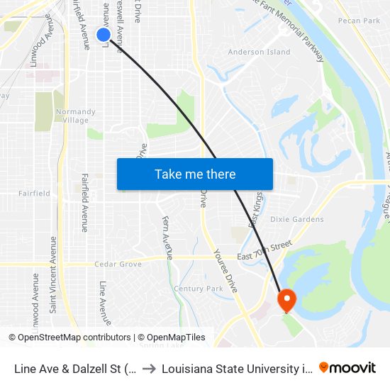 Line Ave & Dalzell St (Outbound) to Louisiana State University in Shreveport map