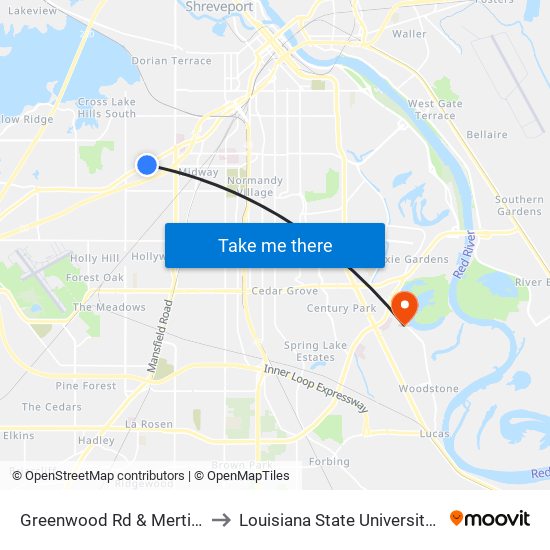 Greenwood Rd & Mertis (Outbound) to Louisiana State University in Shreveport map