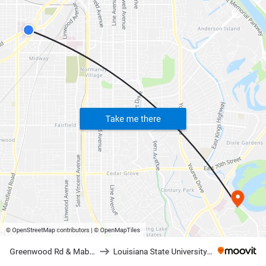 Greenwood Rd & Mabel (Inbound) to Louisiana State University in Shreveport map