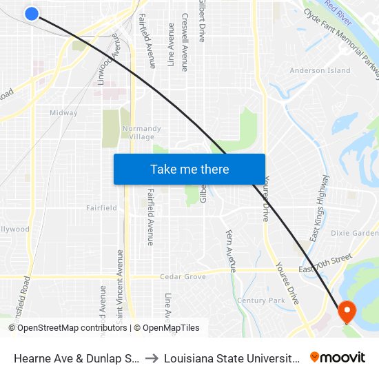 Hearne Ave & Dunlap St (Outbound) to Louisiana State University in Shreveport map