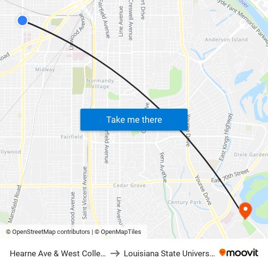 Hearne Ave & West College St (Outbound) to Louisiana State University in Shreveport map