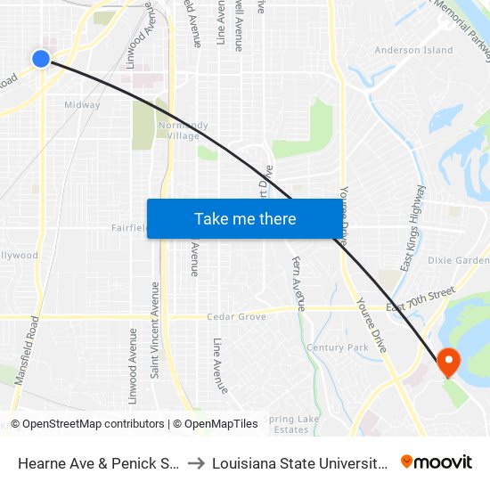 Hearne Ave & Penick St (Outbound) to Louisiana State University in Shreveport map