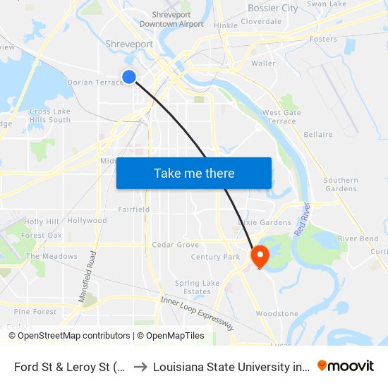 Ford St & Leroy St (Inbound) to Louisiana State University in Shreveport map