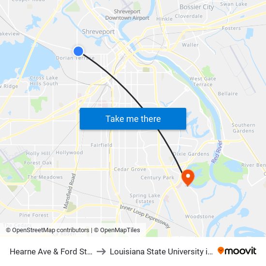 Hearne Ave & Ford St (Inbound) to Louisiana State University in Shreveport map