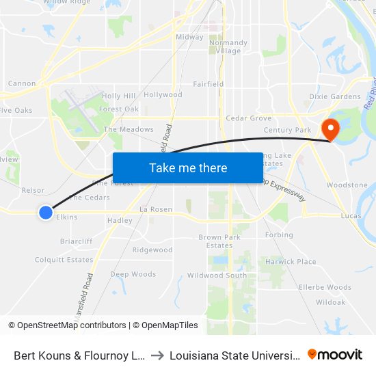 Bert Kouns & Flournoy Lucas (Inbound) to Louisiana State University in Shreveport map