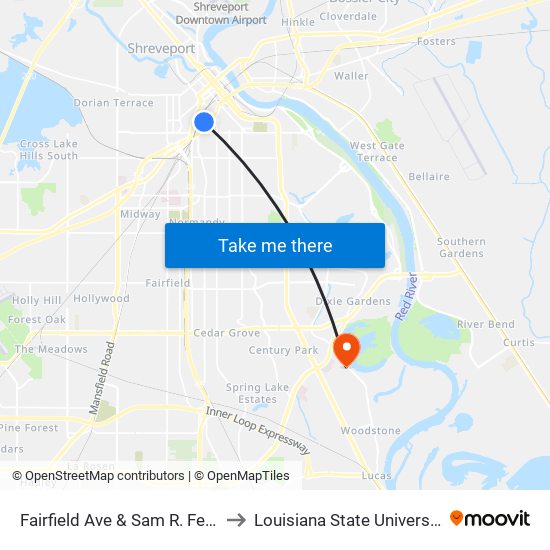 Fairfield Ave & Sam R. Fertita Dr (Inbound) to Louisiana State University in Shreveport map